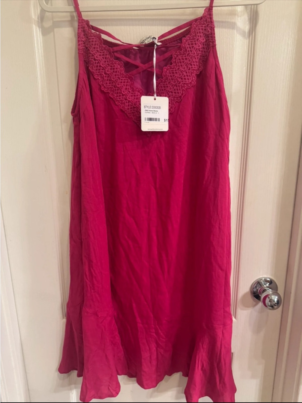 DAVI & DANI Fuchsia Lace-Trim Mini Slip Dress